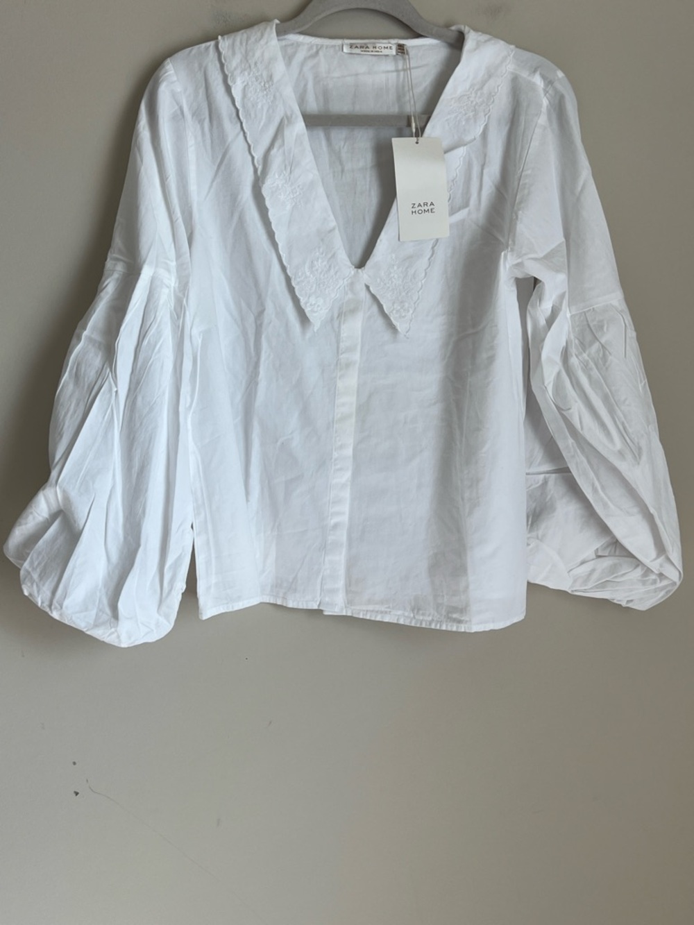 NWT Zara White Blouse Peter Pan Collar Lace Balloon Sleeves Sz M - Picture 2 of 10